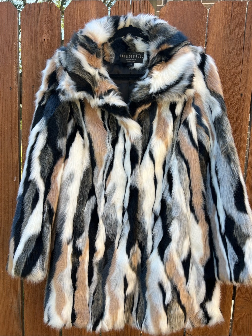 Donna Slayers Fabulous Furs Coat XS Multicolor Striped Faux Fur Statement Coat